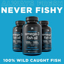 Sports Research Triple Strength Omega 3 Fish Oil - Burpless Fish Oil Supplement w/ EPA & DHA Fatty Acids from Wild Caught Fish - 1250 mg, 150 ct