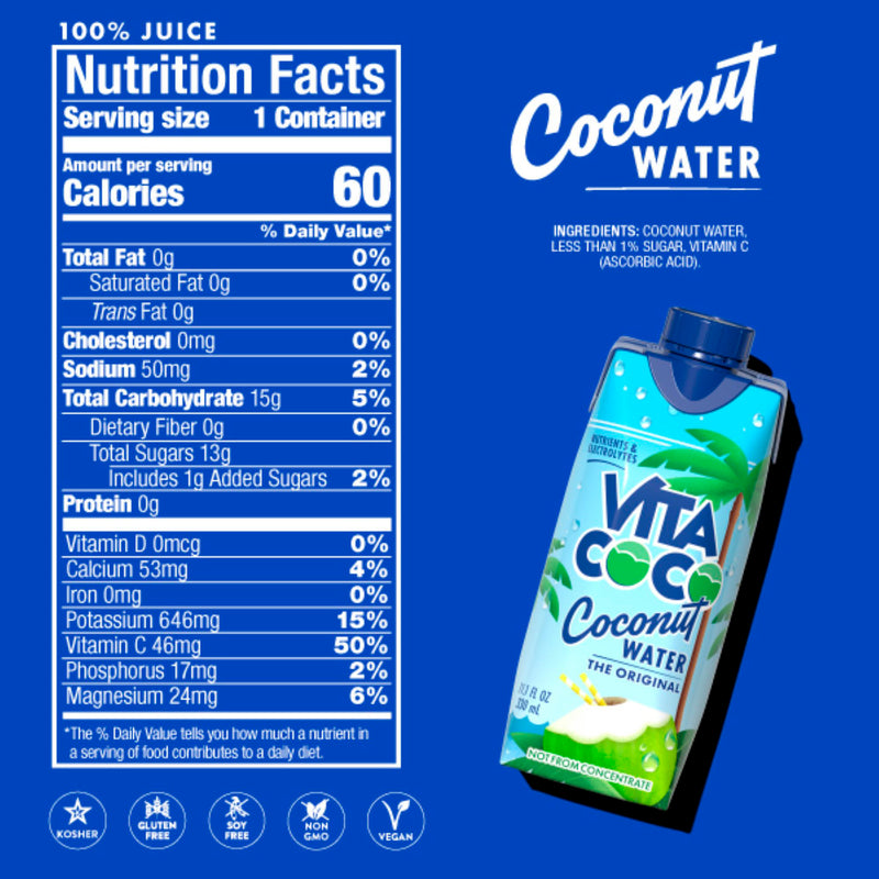 Vita Coco Coconut Water, Original, 11.1 Fl Oz (Pack of 18)