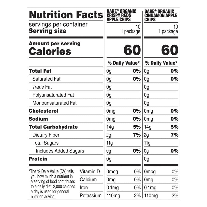 Bare Organic Apple Chips, Variety Pack, 0.53 oz, 20 ct