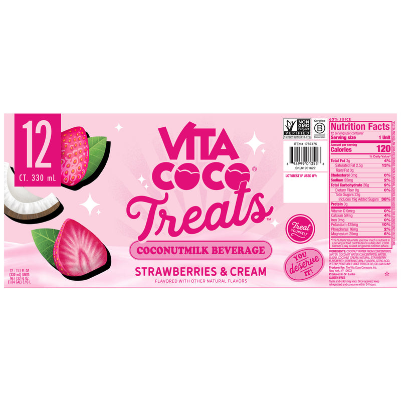 Vita Coco Treats Coconutmilk Beverage Strawberries & Cream., 0.92 Fl Oz (Pack of 12)