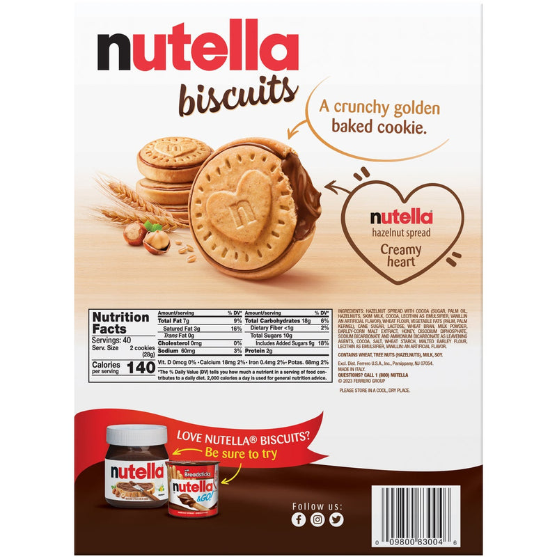 Nutella Biscuits, Hazelnut Spread With Cocoa, cookie with a creamy heart of Nutella - 4-9.7 Oz Bags/Total Net WT 38.8 oz