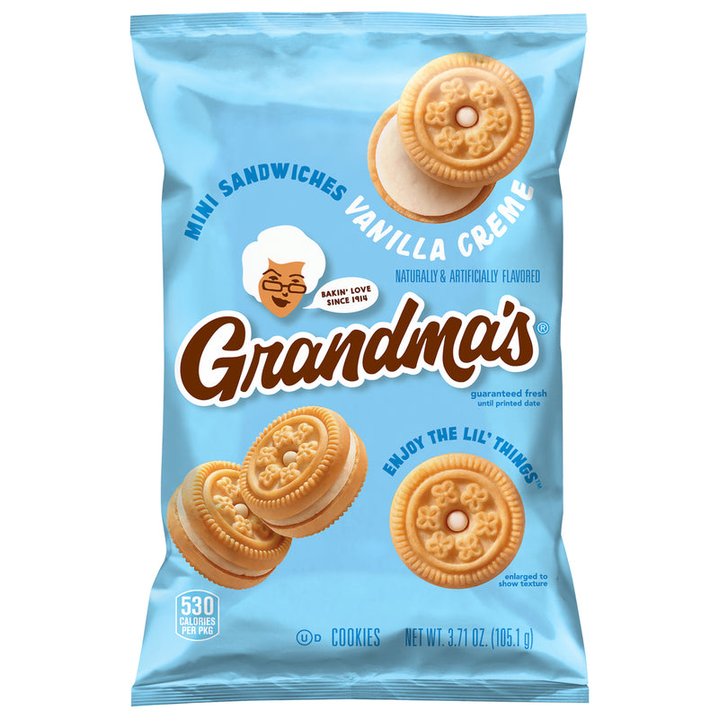 Grandma’s Mini Cookies, Vanilla Sandwich Crème Cookies, 3.71 oz Cookie Bag, (24 Pack)