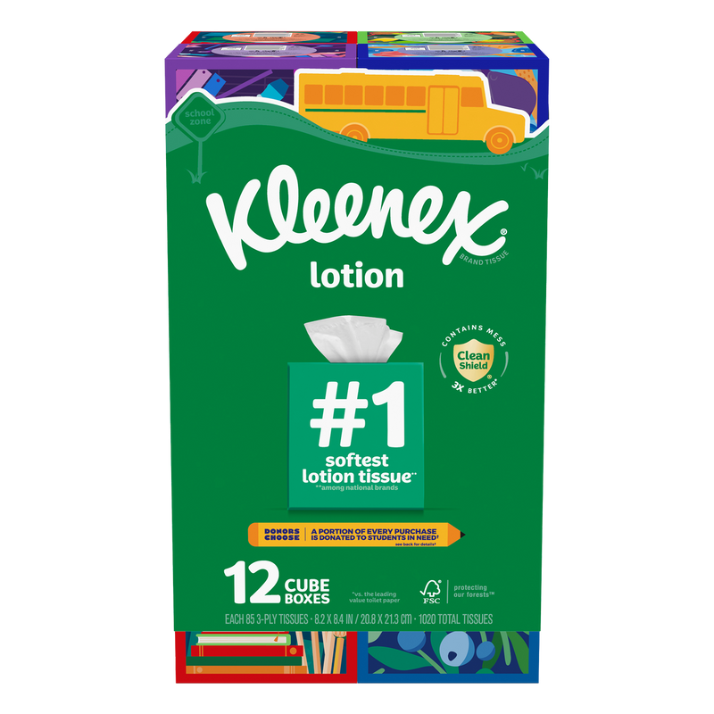 Kleenex Soothing Lotion Facial Tissue, 3-Ply, Upright Box, 85 Tissues, 12 ct