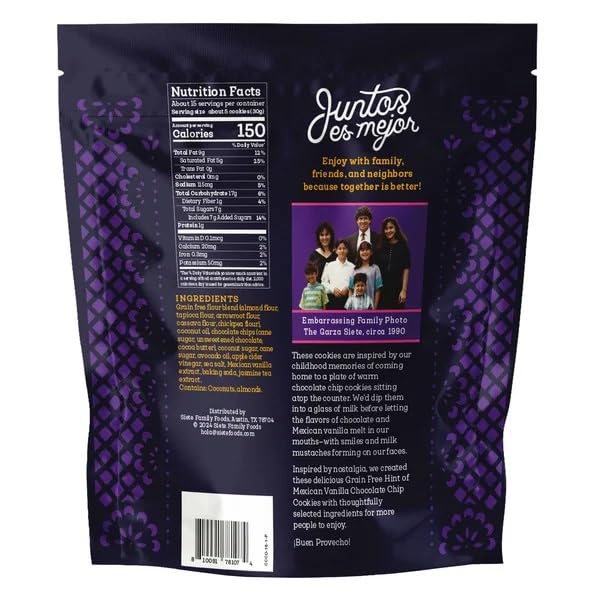 Siete Grain Free Hint of Mexican Vanilla Chocolate Chip Cookies 16 Oz. Bag