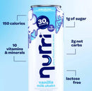 Nurri Protein Milk Shake, Vanilla Flavor, 30g Protein, 1g Sugar, 150 Calories, 10 Vitamins & Minerals, 11 fl oz Ready-to-Drink Shakes, 15 Pack