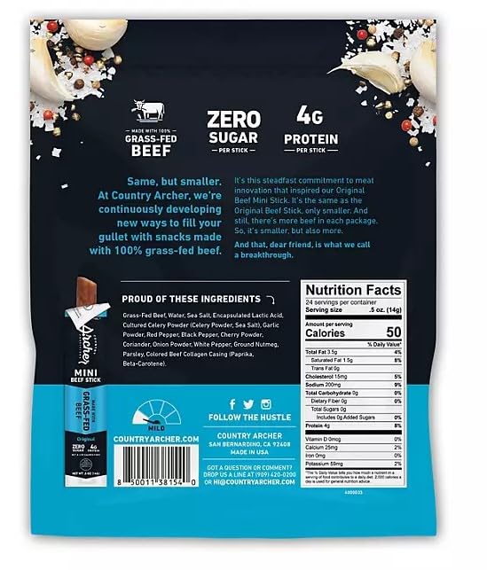 Country Archer Original Mini Beef Sticks, 0.5 oz, 24 pk.