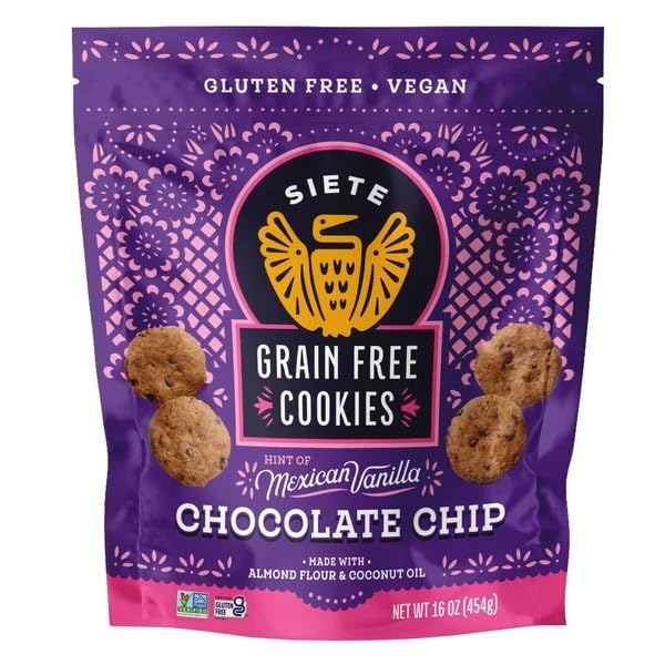 Siete Grain Free Hint of Mexican Vanilla Chocolate Chip Cookies | Vegan | Gluten Free | Non GMO | Dairy Free | Made with Almond Flour & Coconut Oil | 16 Oz. Bag