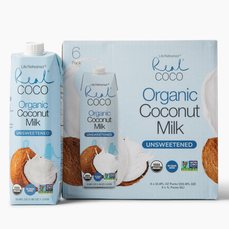 Real Coco Organic Original Coconut Milk Beverage (6-Pack 1L), USDA Organic, No-Added Sugar, Plant Based, Dairy & Soy Free, Vegan, Keto and Paleo Friendly