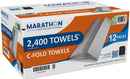 Marathon Absorbent 1-Ply C-Fold Paper Towels - 12 Pack (2400)