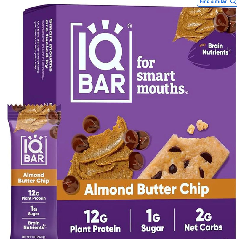 IQ BAR Variety 18 Pack , Peanut Butter Cup, Chocolate Sea Salt, Almond Butter Chip , Low Carb, Gluten Free, Low Sugar Keto Energy Bars