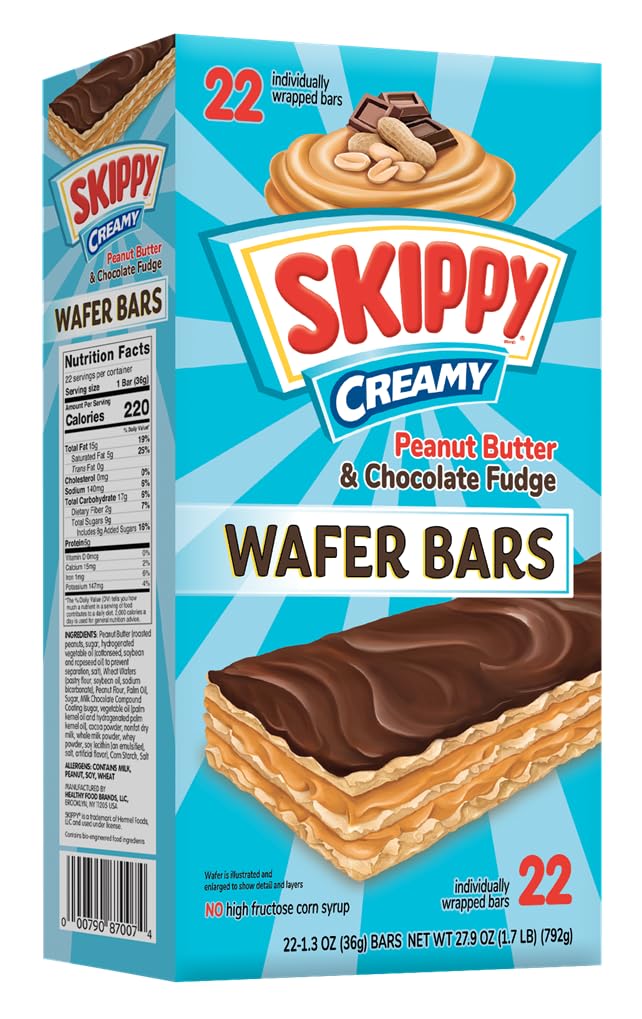 SKIPPY Creamy Peanut Butter & Chocolate Fudge Wafer Bars 22 individule wrapped bars