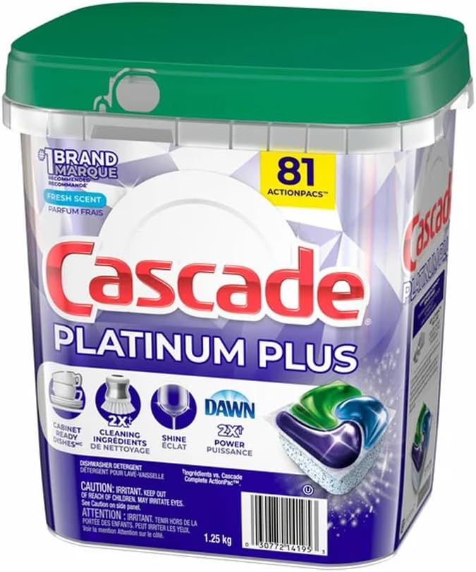 Cascade Platinum Plus ActionPacs Dishwasher Detergent Pods, Fresh Scent, 81 Count