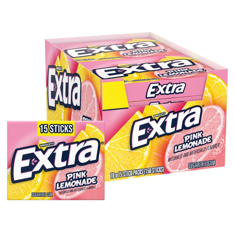 EXTRA Pink Lemonade Gum - Sugar Free Chewing Gum Bulk, 10 Packs per Inner, Total 150 Sticks