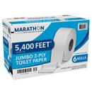 Marathon Bath Tissue, Jumbo Roll, 2-Ply, 3.3" x 900', 6 ct