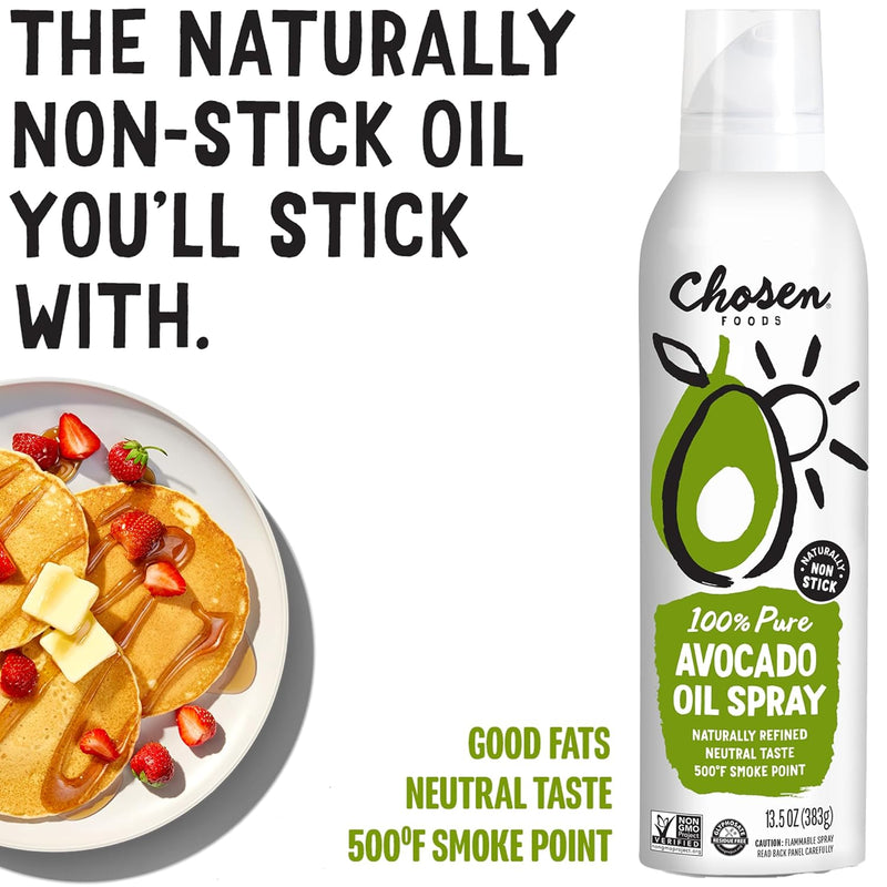 Chosen Foods Avocado Oil Spray – Non-GMO, Kosher, Keto and Paleo Diet Friendly, for High-Heat Cooking, Frying, Baking, 13.5 oz (Pack of 2)