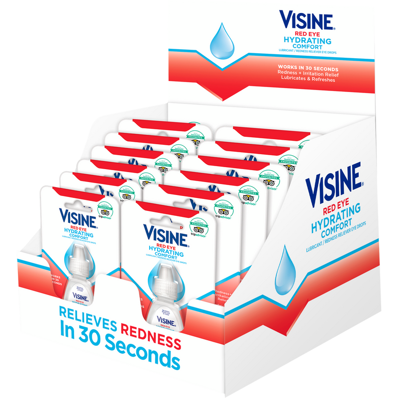 Visine Red Eye Hydrating Comfort Redness Relief and Lubricant Eye Drops to Relieve Red Eyes Due to Minor Eye Irritations Fast and Help Moisturize Dry Eyes, 12 x 0.28 fl. oz