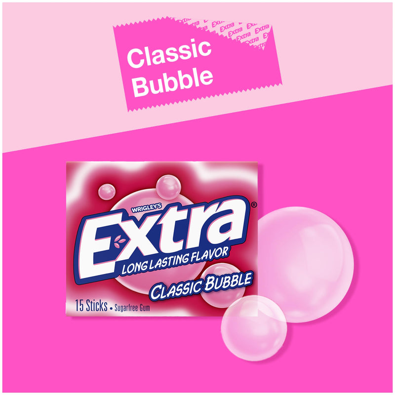 Extra Classic Bubble Gum Sugarfree, Extra Bubble Gum Bulk, 15 Count Pack of 10