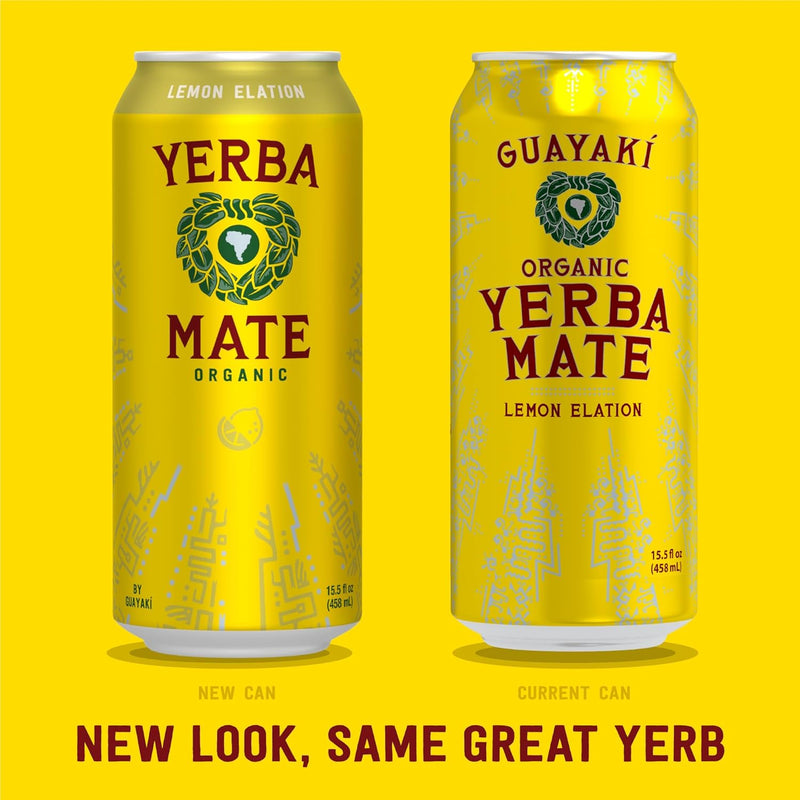 Guayakí Yerba Mate, Organic Energy Drink , Lemon Elation, 150mg Natural Plant Based Caffeine, 15.5 Oz (Pack of 12)