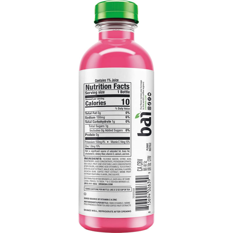 Bai Antioxidant Infused Water Beverage, Raspberry Lemon Lime, No Artificial Sweeteners, 18 Fluid Ounce Bottle, 12 Pack