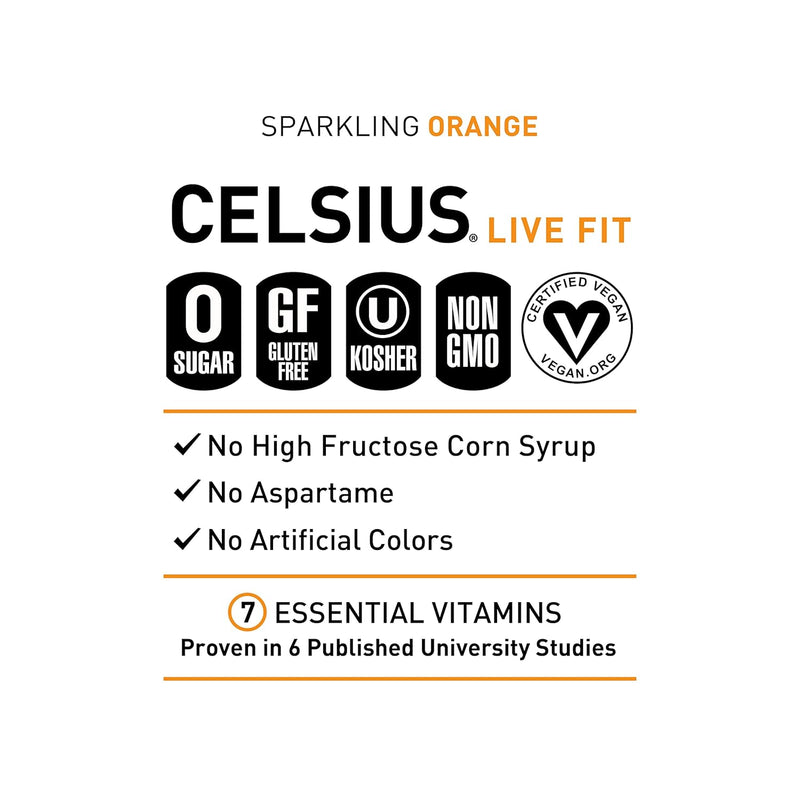 CELSIUS Sparkling Orange, Functional Essential Energy Drink, 12 Fl Oz (Pack of 24)