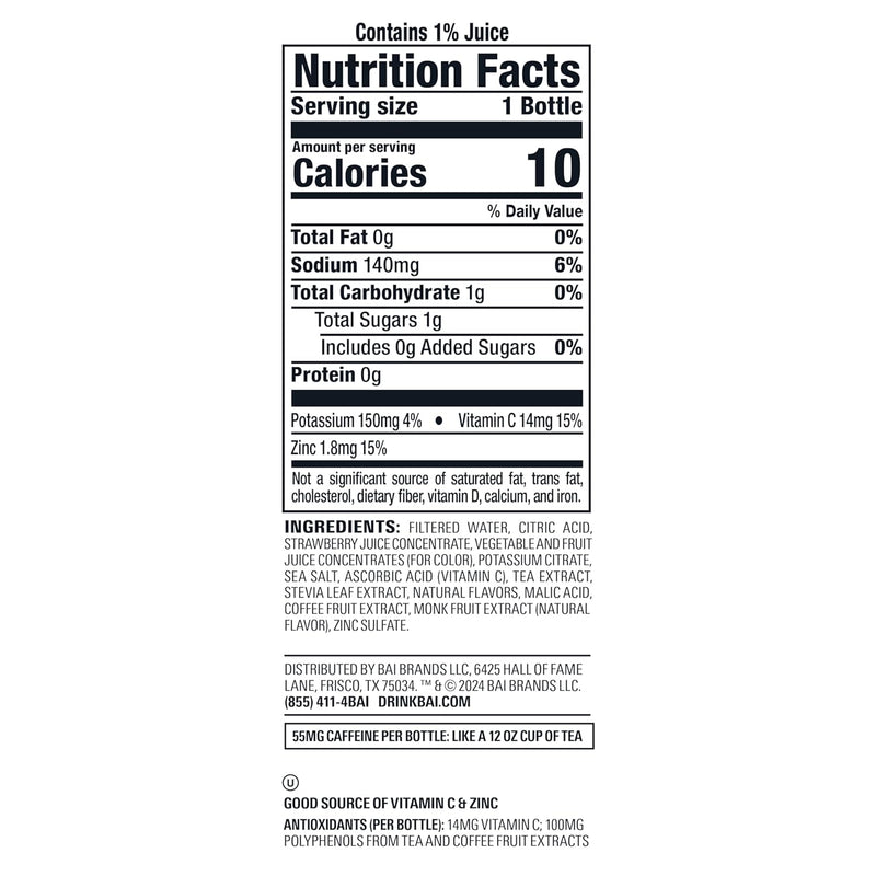 Bai Antioxidant Infused Water Beverage, Simbu Strawberry, 18 Fluid Ounce Bottle, Pack of 12