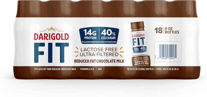 Darigold High Protein Milk 2 Percent - Ultra-Filtered, Low Fat, Lactose Free Chocolate Milk - 14g Protein, 40% Less Sugar - 8oz Bottles, 18 Pack (Chocolate Milk)