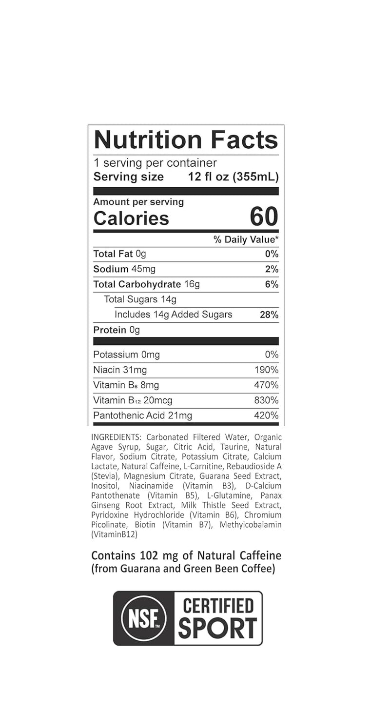 ProBaller Ultra Premium Energy Drink - Original Classic - Agave Nectar, Guarana, Essential B-Vitamins with B12 (Methylcobalamin) 12 fl oz (pack of 15)