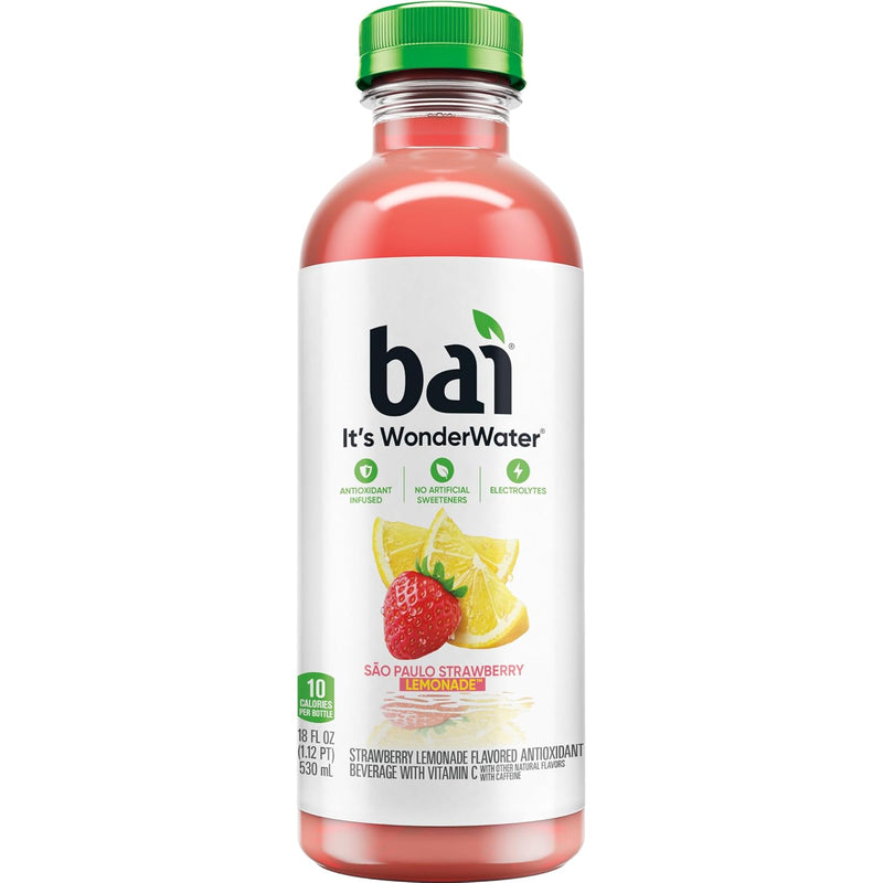 Bai Antioxidant Infused Water Beverage, São Paulo Strawberry Lemonade, with Vitamin C and No Artificial Sweeteners, 18 Fluid Ounce Bottle, 12 Pack