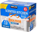 Kirkland Signature Flex-Tech 13-Gallon Scented Kitchen Trash Bags - 200 Count, White, Scent|