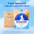 BLUELAND 100% Plastic-Free Dishwasher Detergent Tablets, 60ct, Free & Clear