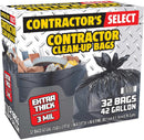 Contractor's Select Contractor Clean-Up Bags, Extra Thick, Black, 42 Gal, 32 Ct