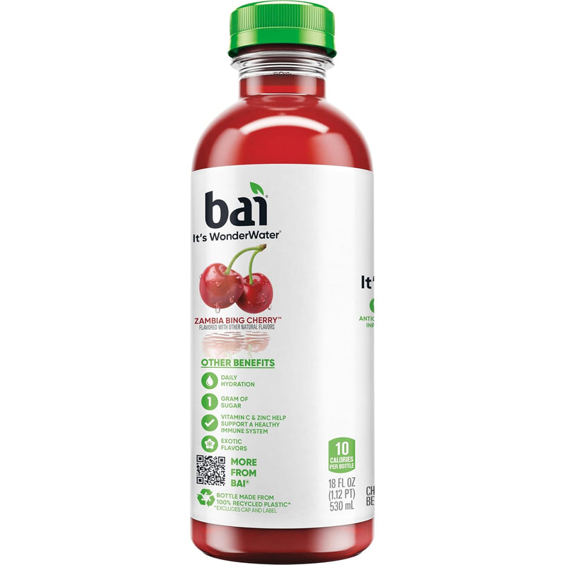Bai Antioxidant Infused Water Beverage, Zambia Bing Cherry,No Artificial Sweeteners, 18 Fluid Ounce Bottle, 12 Pack