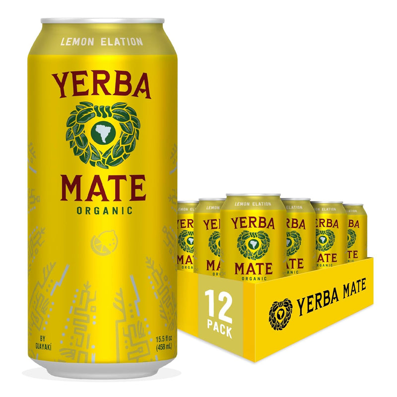 Guayakí Yerba Mate, Organic Energy Drink , Lemon Elation, 150mg Natural Plant Based Caffeine, 15.5 Oz (Pack of 12)