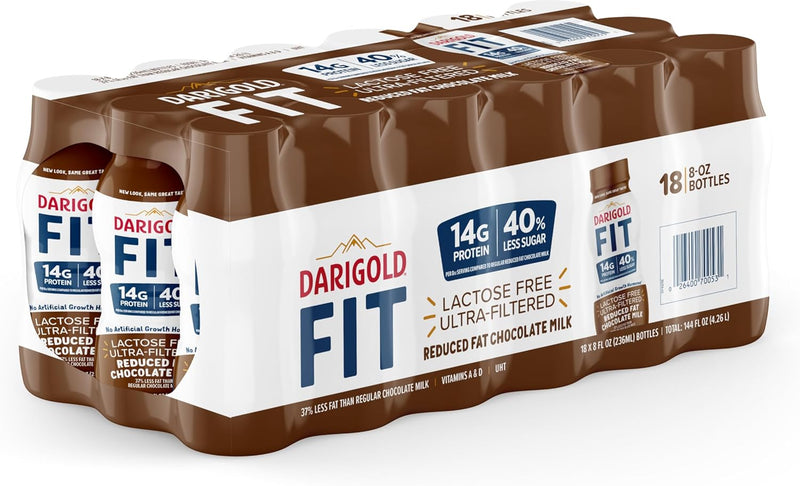 Darigold High Protein Milk 2 Percent - Ultra-Filtered, Low Fat, Lactose Free Chocolate Milk - 14g Protein, 40% Less Sugar - 8oz Bottles, 18 Pack (Chocolate Milk)