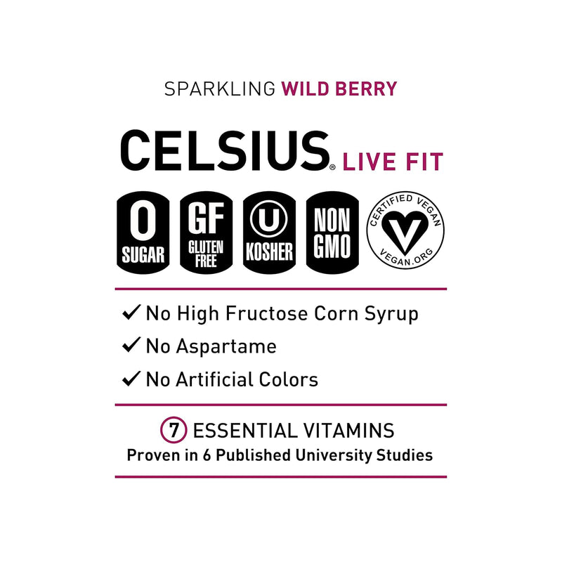 CELSIUS Sparkling Wild Berry, Functional Essential Energy Drink, 12 Fl Oz (Pack of 24)