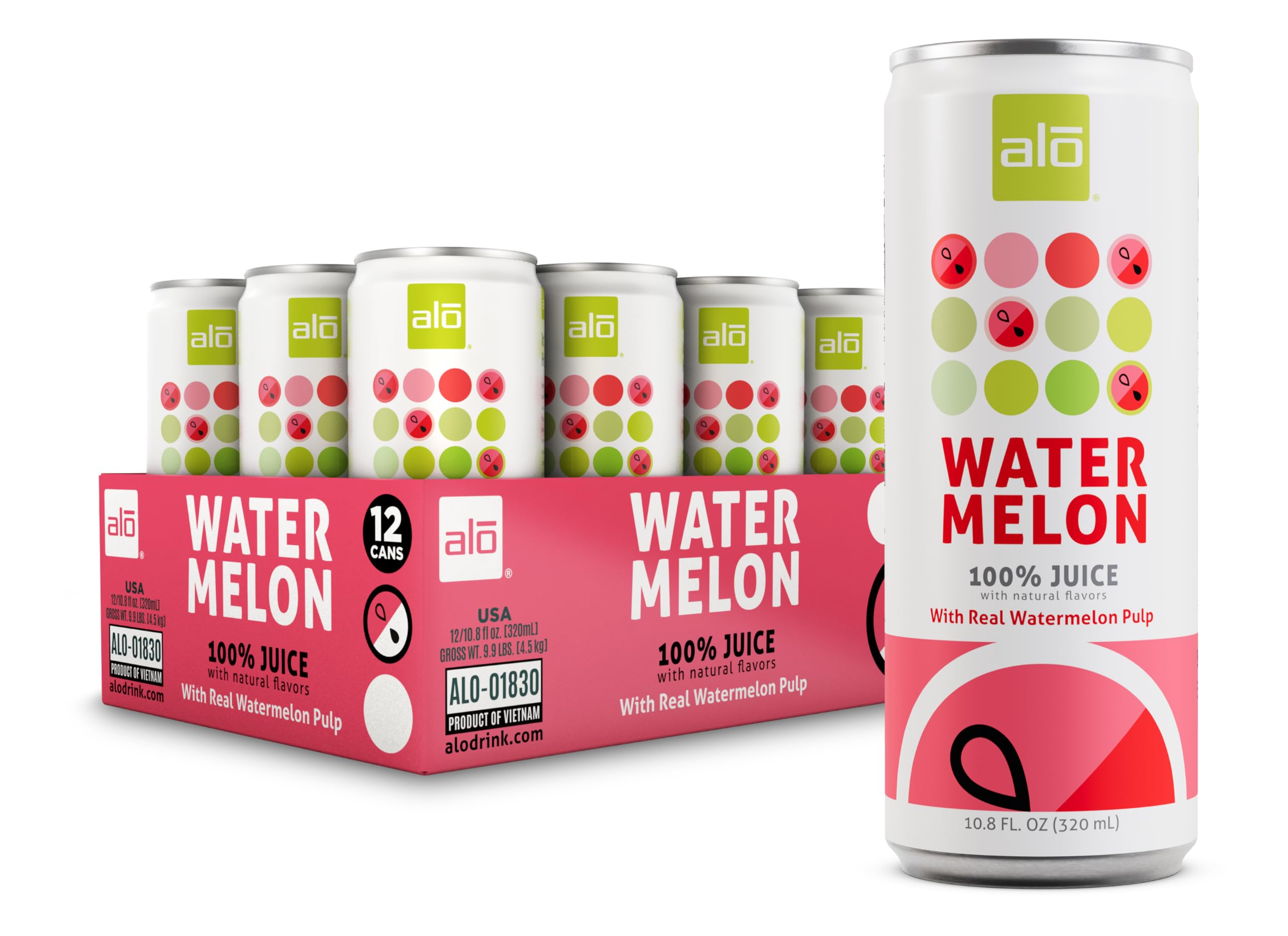 ALO Slim Can Juice, Watermelon with Real Fruit Pulp Plant-Based Bevera