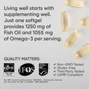 Sports Research Triple Strength Omega 3 Fish Oil - Burpless Fish Oil Supplement w/EPA & DHA Fatty Acids from Wild Caught Fish - 1250 mg, 150 ct