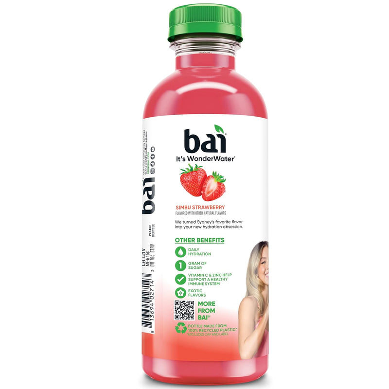 Bai Antioxidant Infused Water Beverage, Simbu Strawberry, 18 Fluid Ounce Bottle, Pack of 12