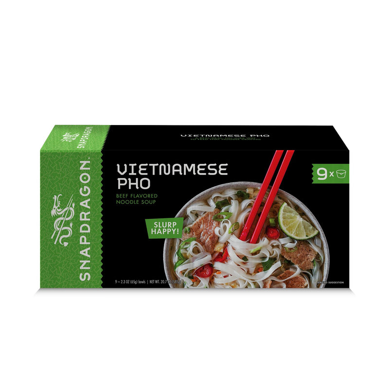 Snapdragon Vietnamese Pho Instant Noodle Bowls, Vietnamese Pho Flavor Broth with Rice Noodles 2.3 oz (9 Pack)