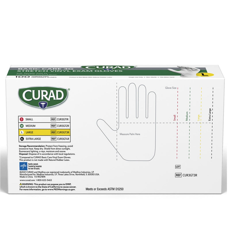 Curad Basic Care 3G Vinyl Exam Gloves, Large, 300 ct