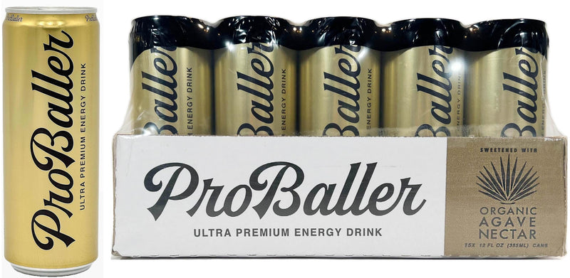 ProBaller Ultra Premium Energy Drink - Original Classic - Agave Nectar, Guarana, Essential B-Vitamins with B12 (Methylcobalamin) 12 fl oz (pack of 15)