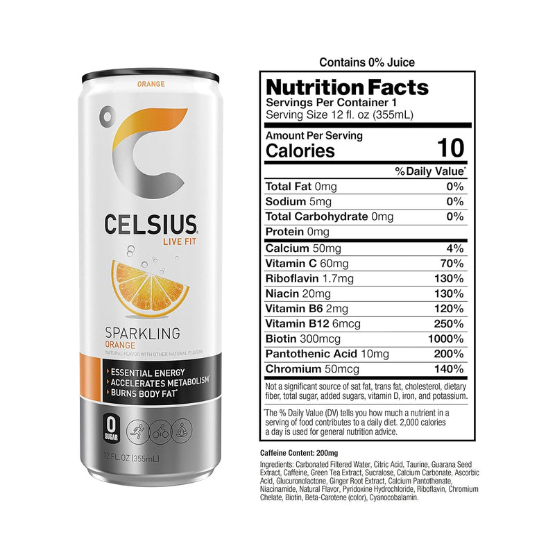 CELSIUS Sparkling Orange, Functional Essential Energy Drink, 12 Fl Oz (Pack of 24)