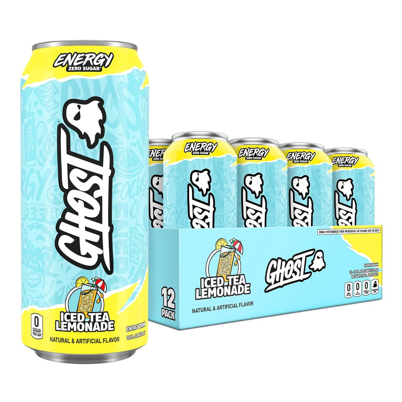 GHOST Energy Drink 12 Pack Iced Tea Lemonade, 16oz, 200mg of Natural Caffeine