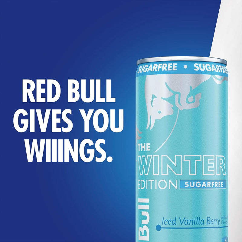 Red Bull Winter Edition Sugar Free Energy Drink, Iced Vanilla Berry, 8.4 fl.oz. can, Case of 24 cans, 80mg Caffeine, Taurine & B Vitamins