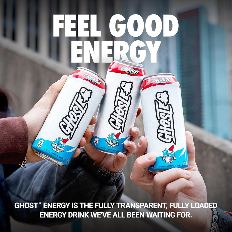 GHOST Energy Drink 12-Pack, 'Merica Pop, 16oz -  200mg of Natural Caffeine, L-Carnitine & Taurine