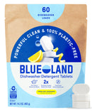 BLUELAND 100% Plastic-Free Dishwasher Detergent Tablets, 60ct, Free & Clear
