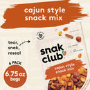 Snak Club Cajun Style Snack Mix with Hot and Spicy Peanuts, Butter Toffee Peanuts, Toasted Corn, Cajun and Honey Sesame Sticks, and Almonds, Kosher Trail Mix Snacks, 6.75 oz Resealable Bags, 6 Pack