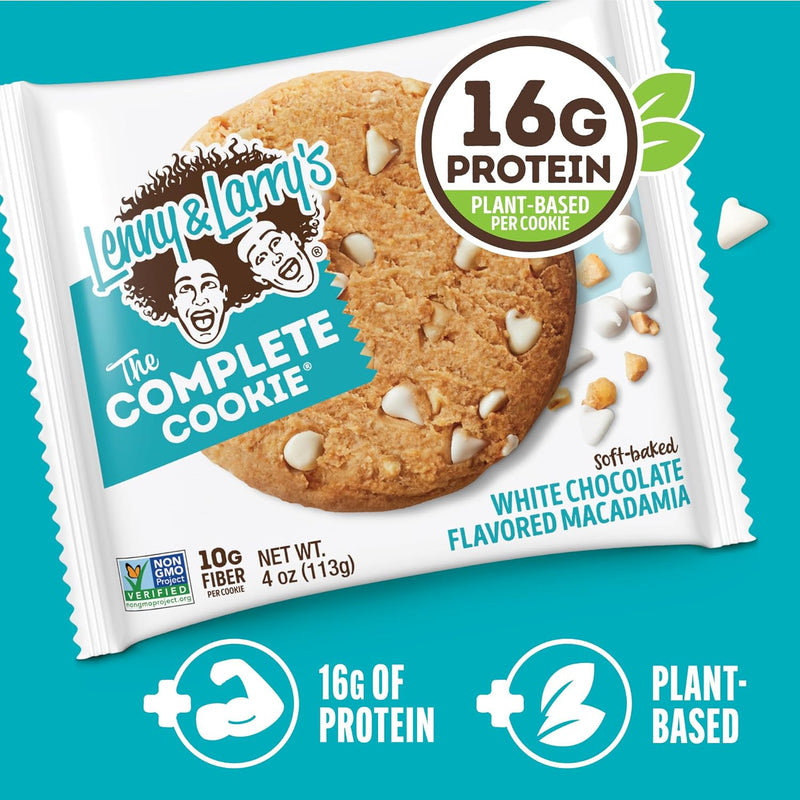 Lenny & Larry's, White Chocolate Flavored Macadamia, Soft Baked, 16g Plant Protein, Vegan, Non-GMO, 4 Ounce Cookie (Pack of 12)