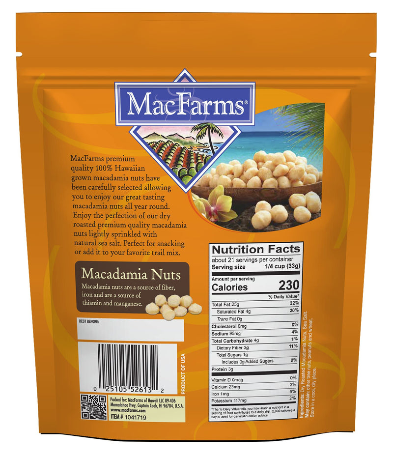 Macadamia Nuts MacFarms Dry Roasted 24 OZ (1 Pack) - Premium Roasted with Sea Salt Fresh From Hawaii