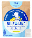 BLUELAND 100% Plastic-Free Dishwasher Detergent Tablets, 60ct, Free & Clear
